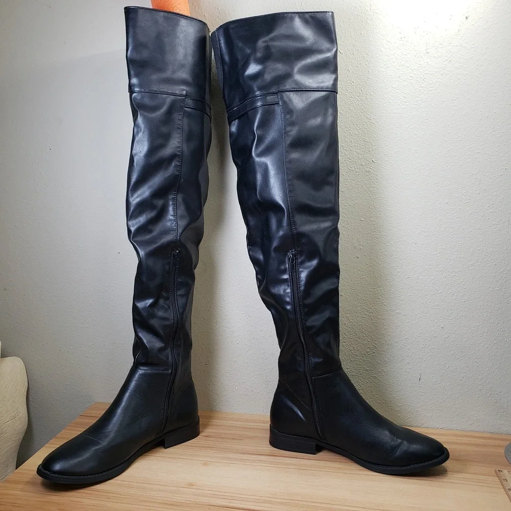 Faux Leather Over The Knee Tall Boots Black Faux Leather Indie Sleeze Size 10